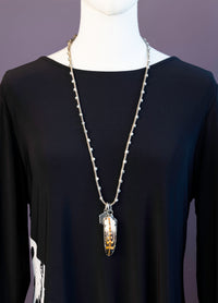 Painted Feather Necklace with Crystals