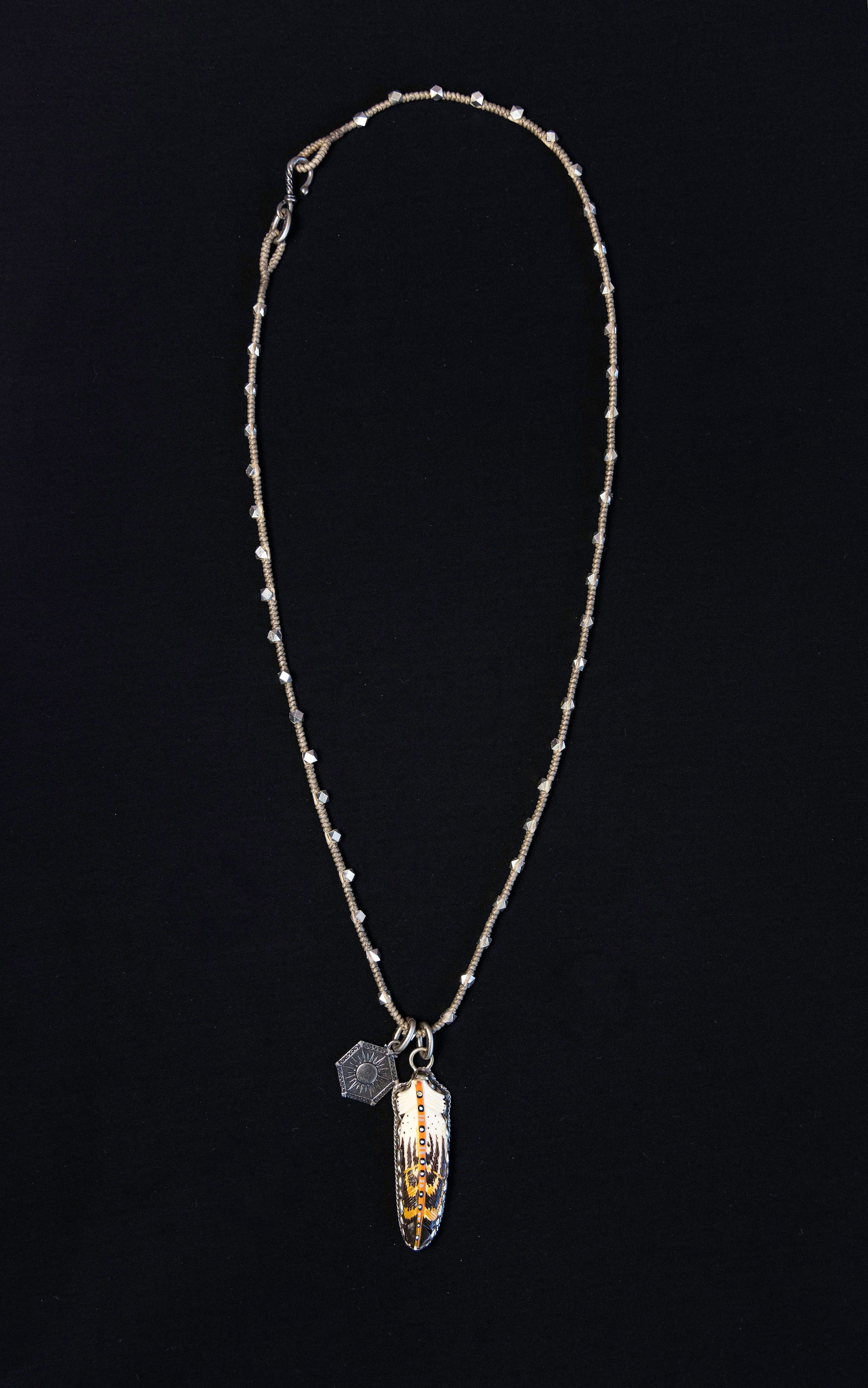 Painted Feather Necklace with Crystals