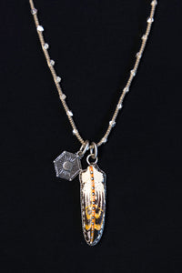 Painted Feather Necklace with Crystals