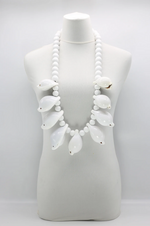 White Wooden Beads With Upcycled Sea Shells Necklace
