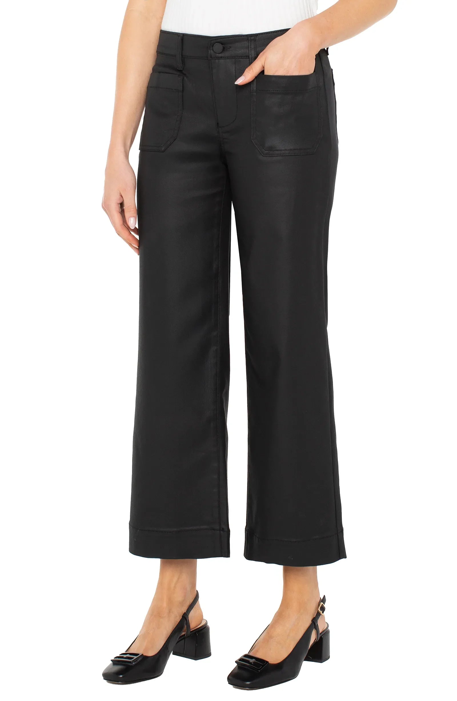Black Coated Crop Wide Leg