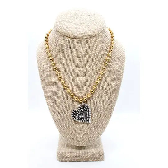 Dotted Heart Pendant Necklace in Gold