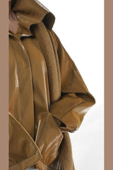 Short Leatherette Coat with Scarf