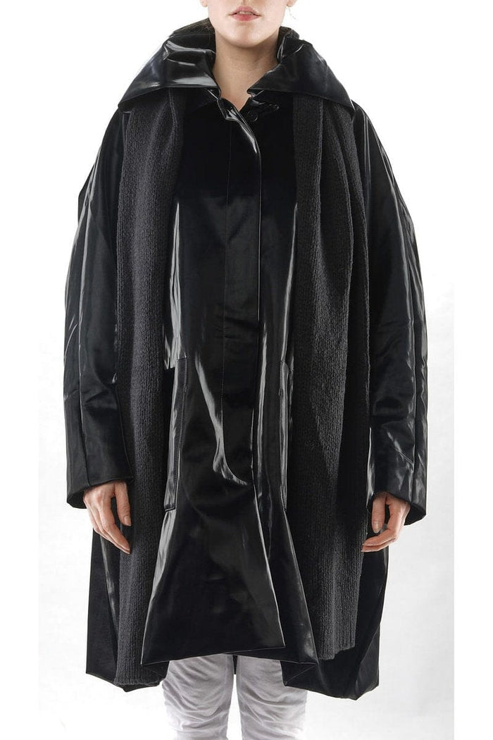 Long Leatherette Coat with Scarf