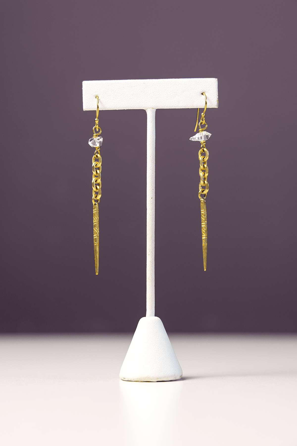 Herkimer & Brass Spike Earring