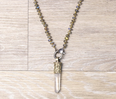 Smooth Labradorite Bead Necklace with Dagger Pendant