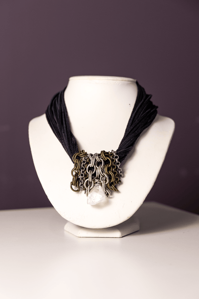 Leather & Crystal Multi-Strand Necklace
