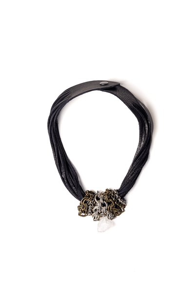 Leather & Crystal Multi-Strand Necklace