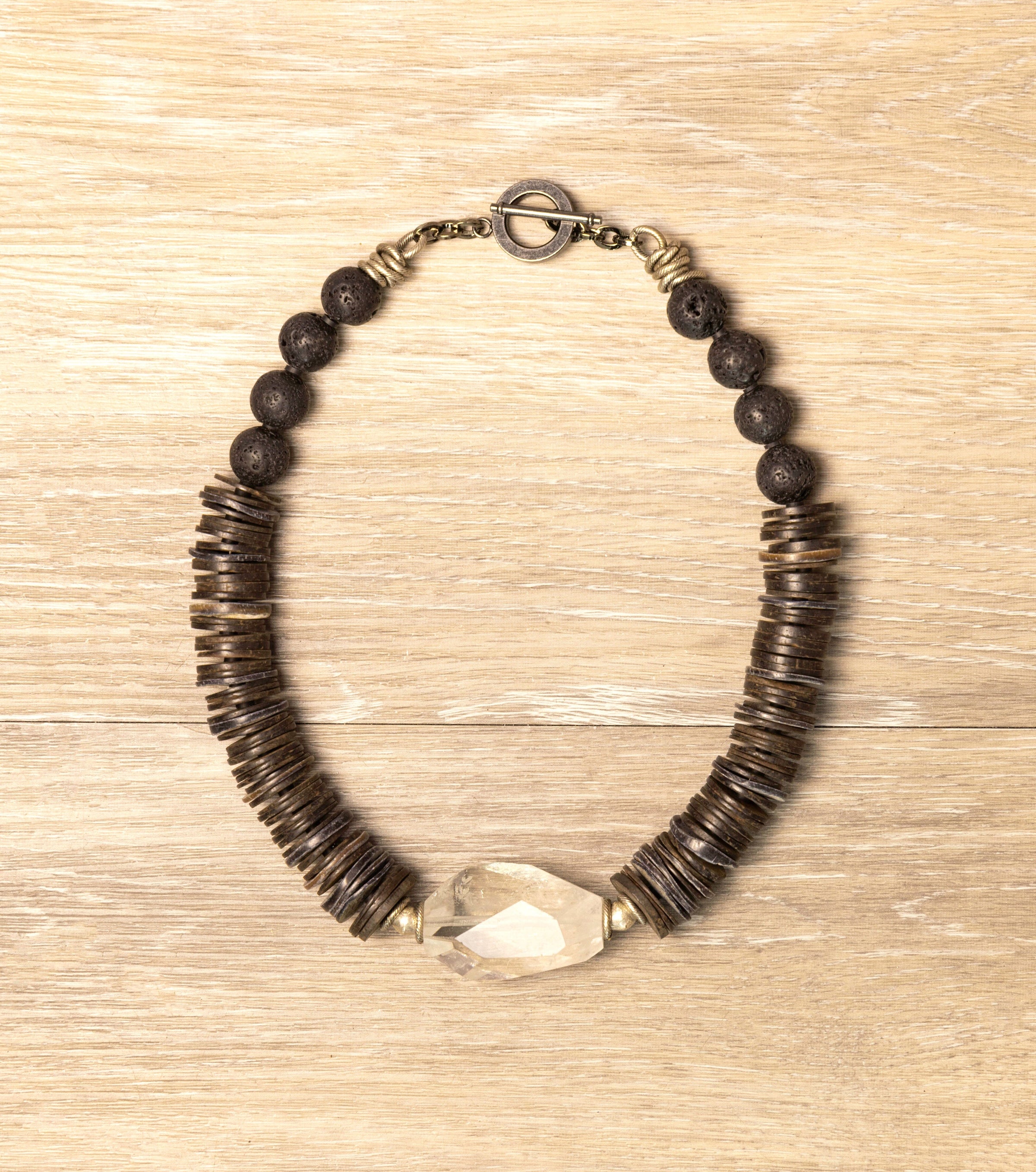 Crystal and Coconut Shell Necklace