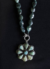 Turquoise Flower with Faceted Emerald