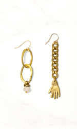Brass Hand and Crystal Dangle Earring