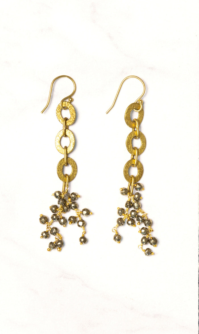 Brass & Pyrite Dangle Earrings