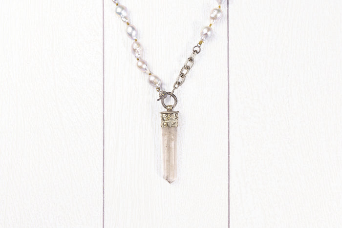 Pear Freshwater Pearl With Crystal Dagger Pendant