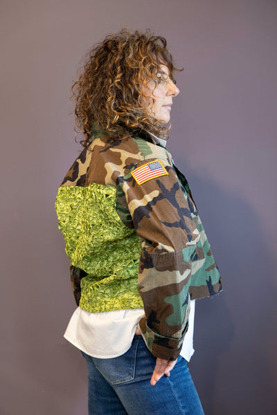 Cropped Lace Back Camo Jacket