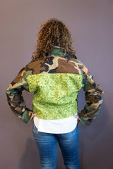 Cropped Lace Back Camo Jacket