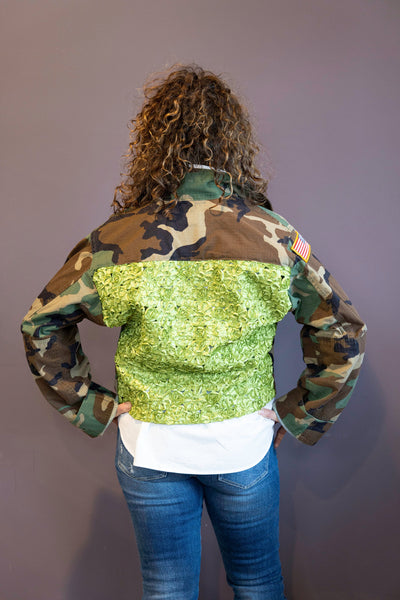 Cropped Lace Back Camo Jacket