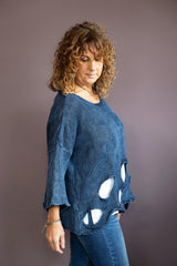 Navy Holey Mineral Wash Sweater
