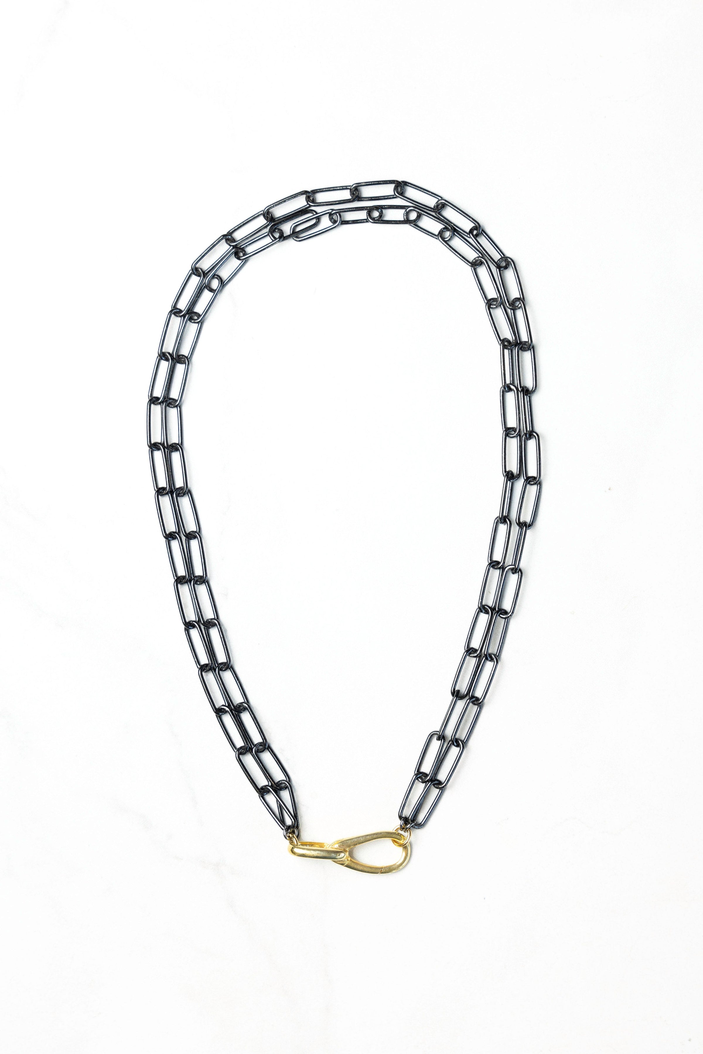 Mixed Metal Paperclip and Lock Necklace