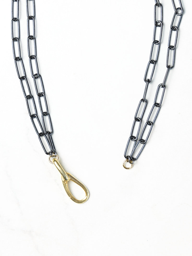Mixed Metal Paperclip and Lock Necklace