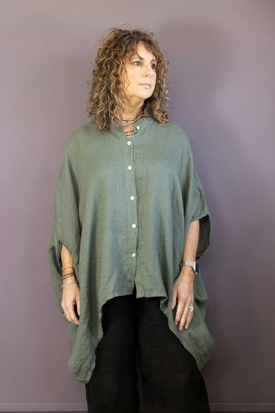 Linen Priest Collar Top