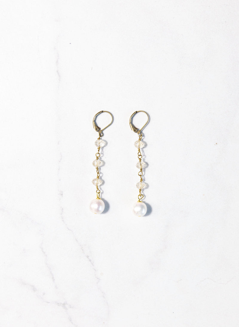 Three Drop Crystals with Fresh Water Pearl Earrings