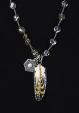 Painted Feather Necklace with Pyrite Hexagons