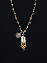 Painted Feather Necklace with Natural Metallic Stones