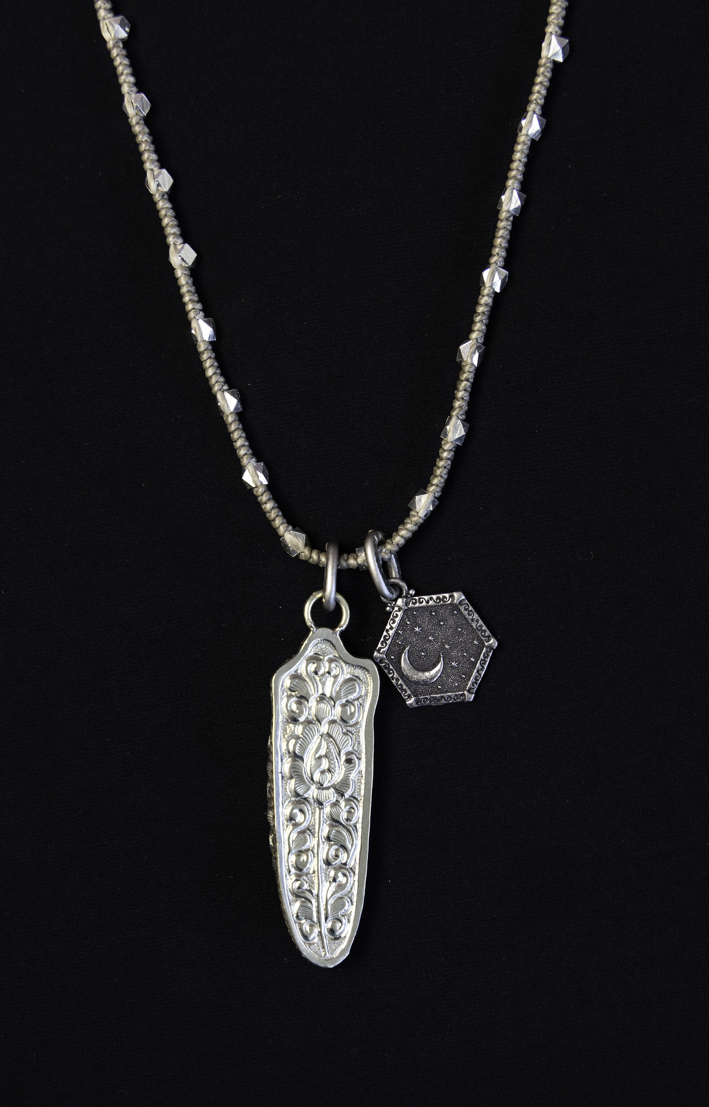 Painted Feather Necklace with Crystals