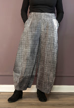 Grey Plaid Trousers with Print