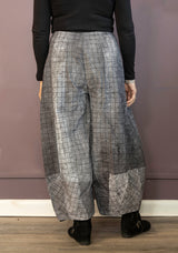 Grey Plaid Trousers with Print