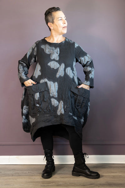 Black and Grey Jacquard Tunic Dress