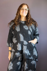 Black and Grey Jacquard Asymmetrical Top - Plus Size