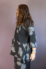 Black and Grey Jacquard Asymmetrical Top - Plus Size