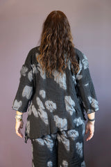 Black and Grey Jacquard Asymmetrical Top - Plus Size