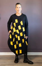 Yellow and Black French Terry Ribbon Dress