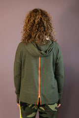 Hoodie with Contrast Tie and Zipper