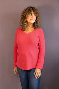 V-Neck Hi-Lo Waffle Knit Top
