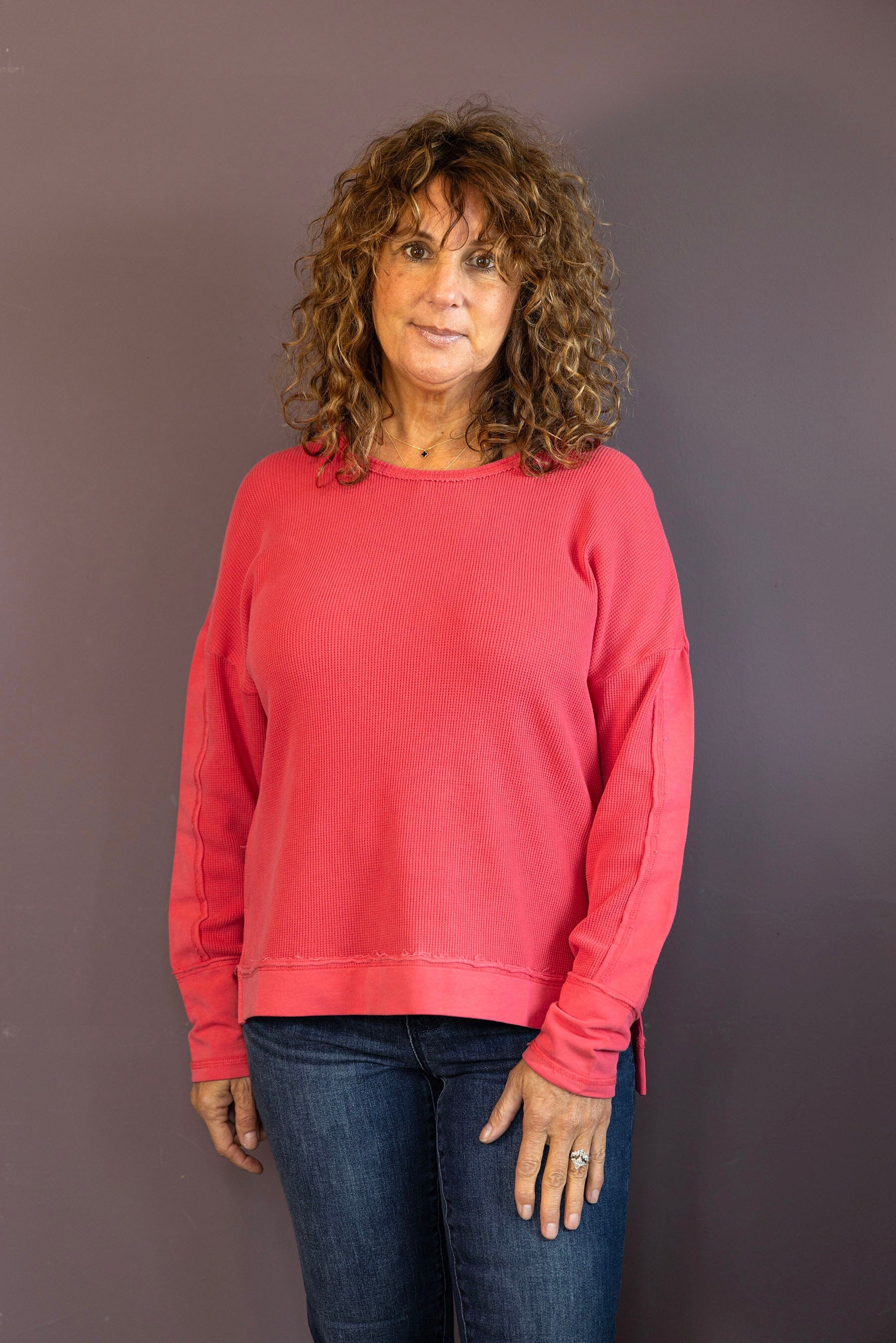 Boxy Crew Neck Waffle Knit Tee