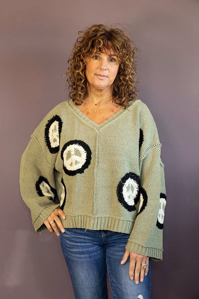 V-Neck Peace Berber Print Sweater