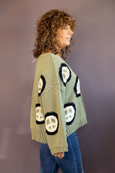 V-Neck Peace Berber Print Sweater