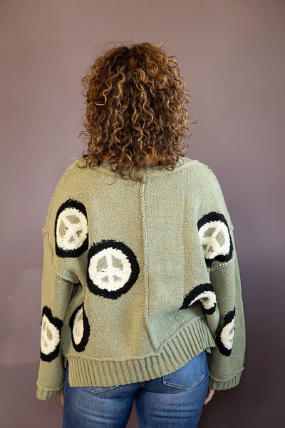 V-Neck Peace Berber Print Sweater