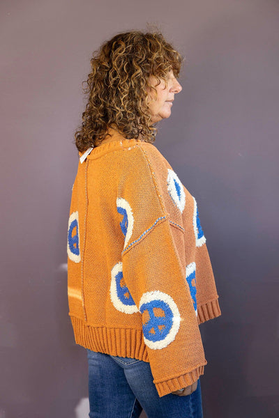 V-Neck Peace Berber Print Sweater