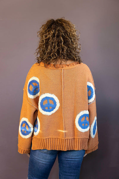 V-Neck Peace Berber Print Sweater