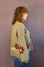 V-Neck Berber Floral Pattern Sweater