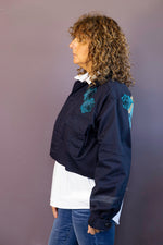 Navy Short Cotton Flower Jacket