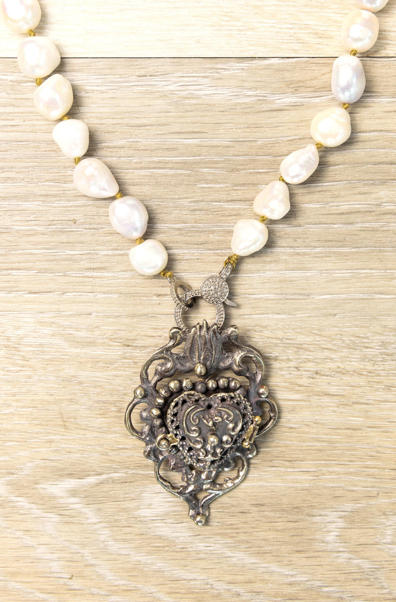 Pearl And Heart Locket Necklace