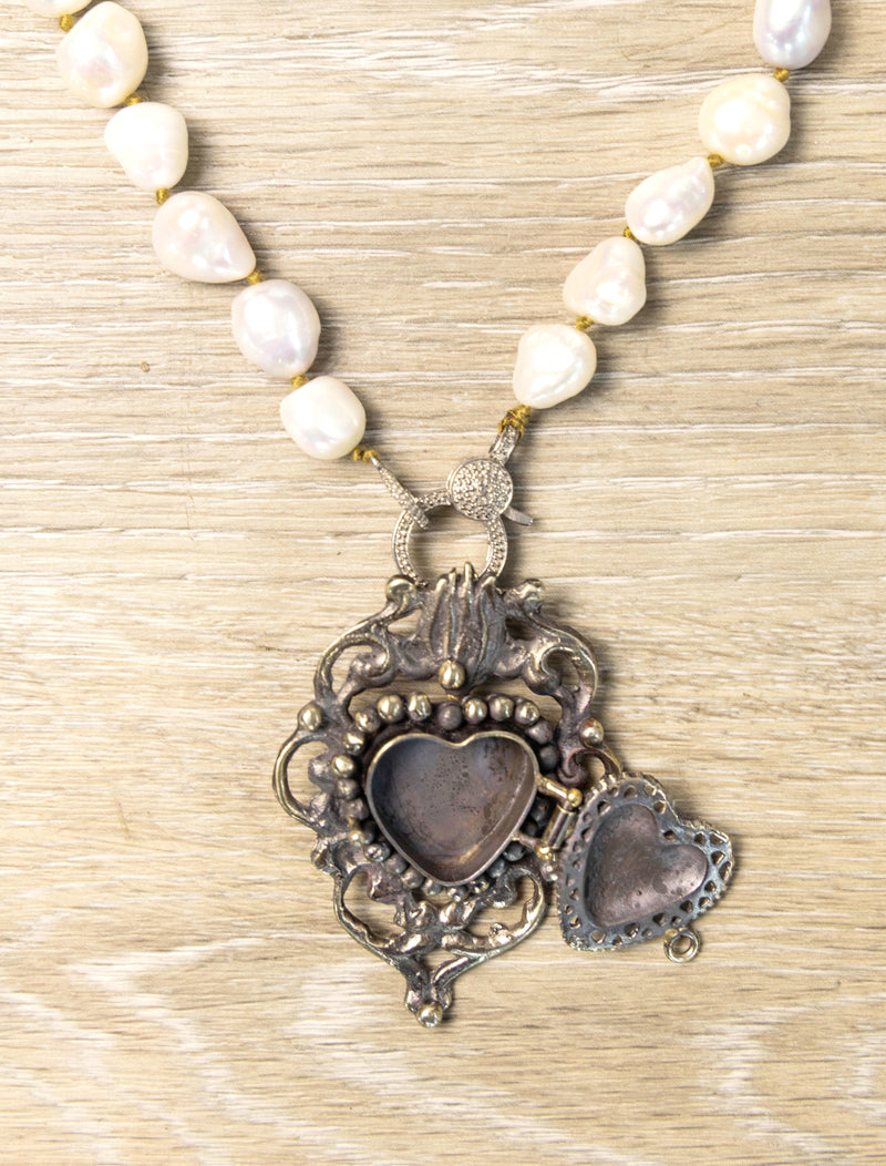 Pearl And Heart Locket Necklace