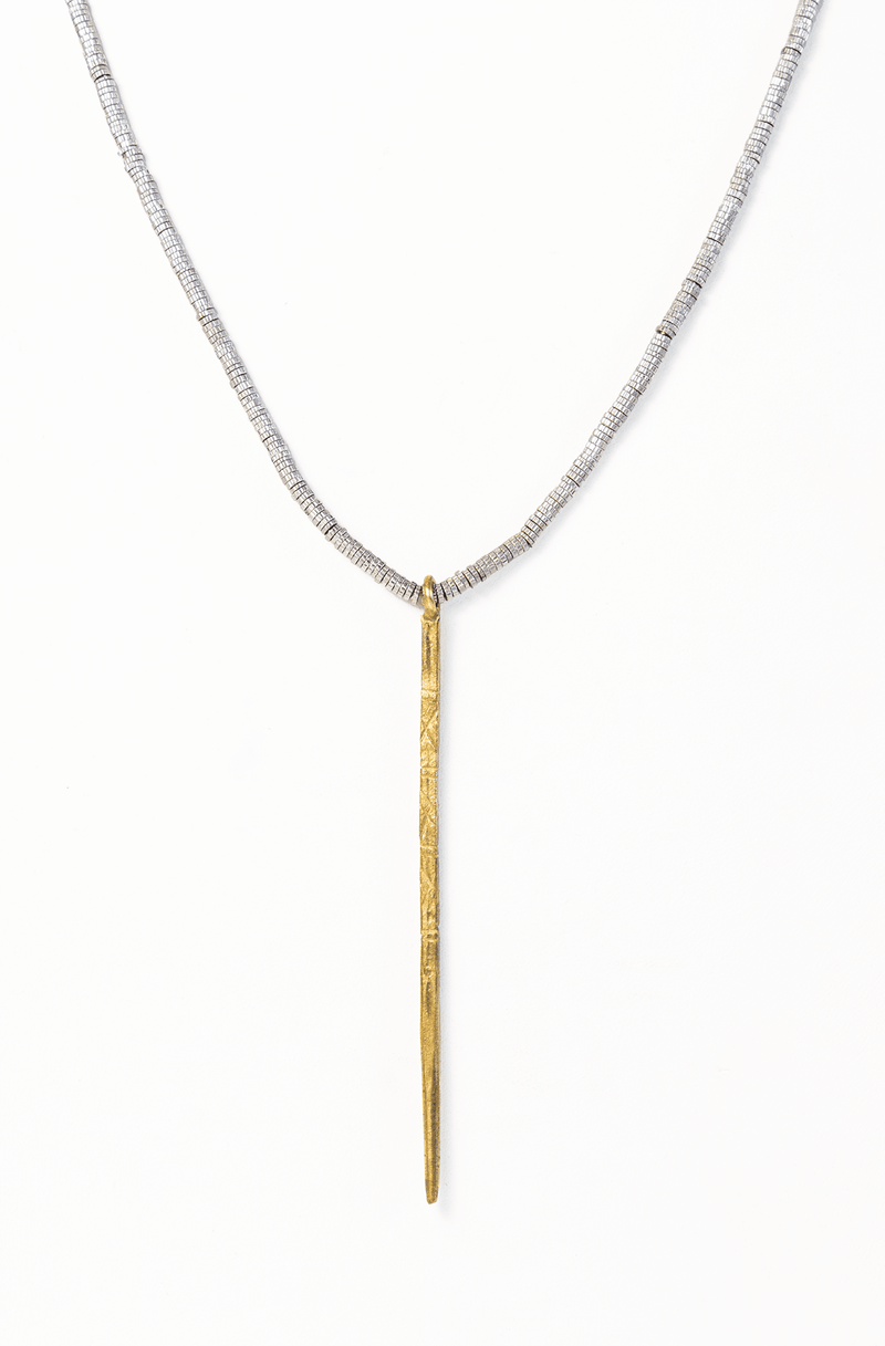 Silver And Brass Spike Necklace