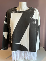 Black and White Boxy Long Sleeve Top