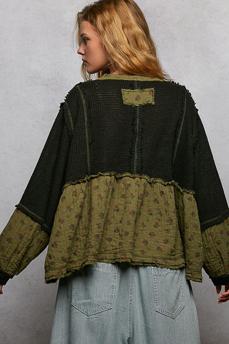 V Neck Balloon Sleeve Sweater